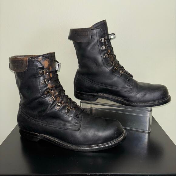 Vintage Leather Work Boots Men’s 11.5D Black Lace-Up Logger Style Vibram Sole - Picture 1 of 7